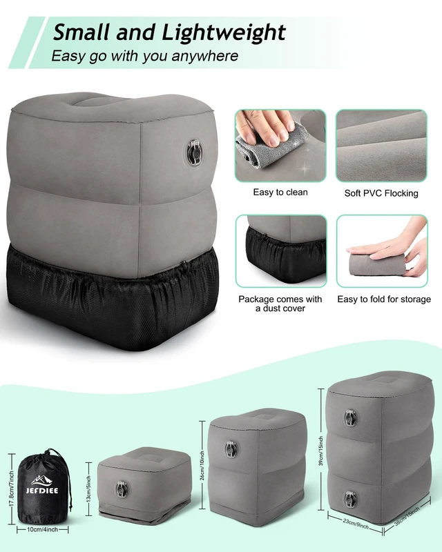 Alt view image 3 of 7 - Inflatable Foot Rest Pillow, Kids Airplane Bed, Adjustable Height Leg Rest Pillow, Airplane Travel Essentials Great for Airplane, Office, Home, Trains, Cars(Grey)