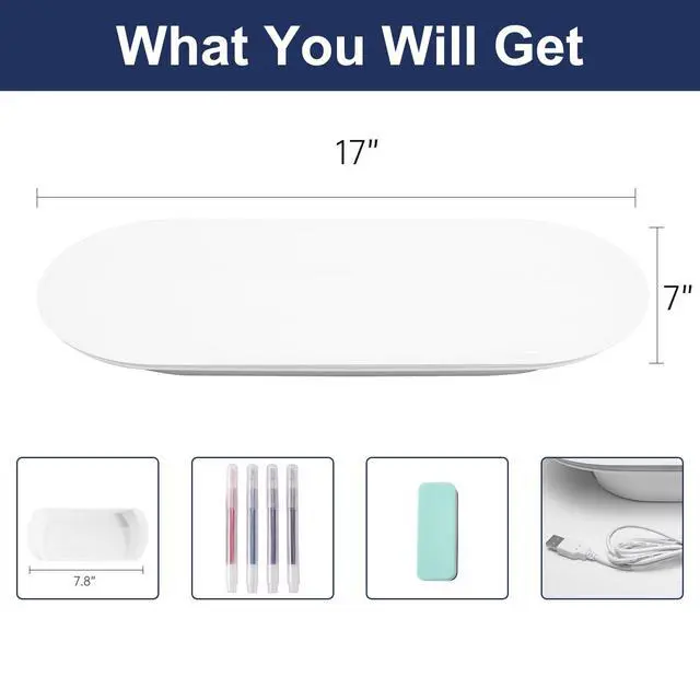 Alt view image 2 of 7 - Glass Desktop Whiteboard - 17 X 7 Inches Small Dry Erase Board with Blue Light, Glass White Board Surface Notepad with 1 Drawer, Desk Organizers for Office, Home, School Supplies