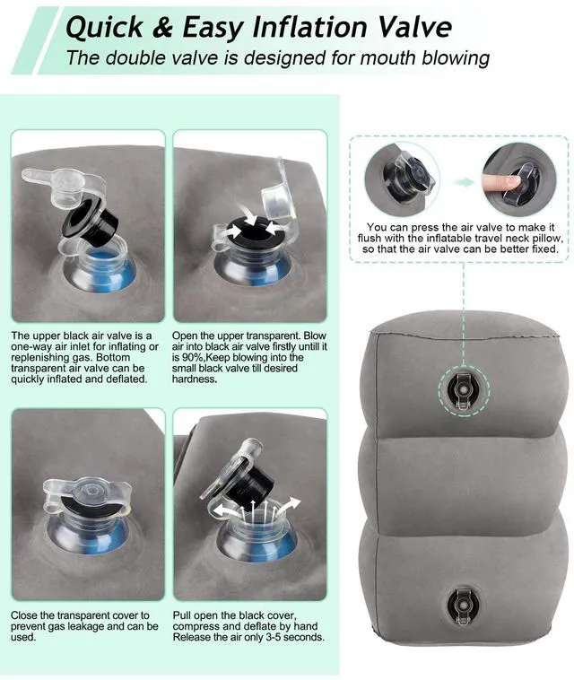 Alt view image 4 of 7 - Inflatable Foot Rest Pillow, Kids Airplane Bed, Adjustable Height Leg Rest Pillow, Airplane Travel Essentials Great for Airplane, Office, Home, Trains, Cars(Grey)