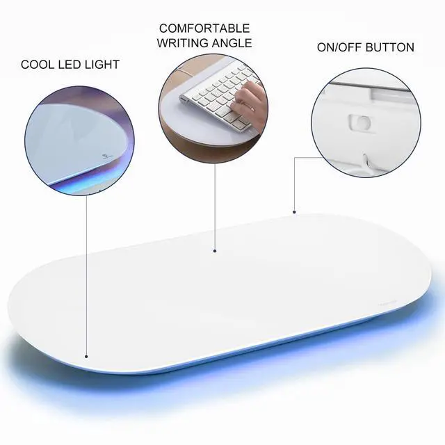 Alt view image 3 of 7 - Glass Desktop Whiteboard - 17 X 7 Inches Small Dry Erase Board with Blue Light, Glass White Board Surface Notepad with 1 Drawer, Desk Organizers for Office, Home, School Supplies