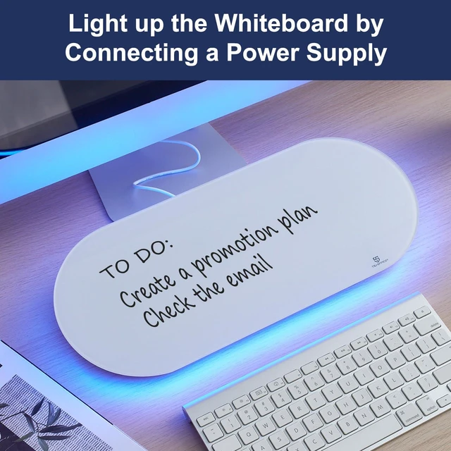 Alt view image 6 of 7 - Glass Desktop Whiteboard - 17 X 7 Inches Small Dry Erase Board with Blue Light, Glass White Board Surface Notepad with 1 Drawer, Desk Organizers for Office, Home, School Supplies