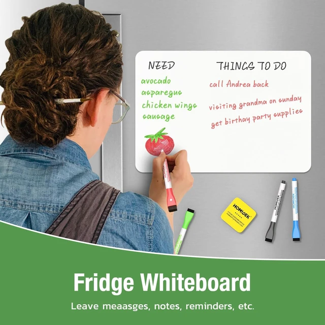 Alt view image 2 of 7 - Magnetic Dry Erase Board: Small Fridge Whiteboard, Flexible Refrigerator Magnet White Board, Blank Writing Note Sheet with Dishwasher Magnet Clean Dirty Sign, 4 Markers & Eraser - 20 x 13