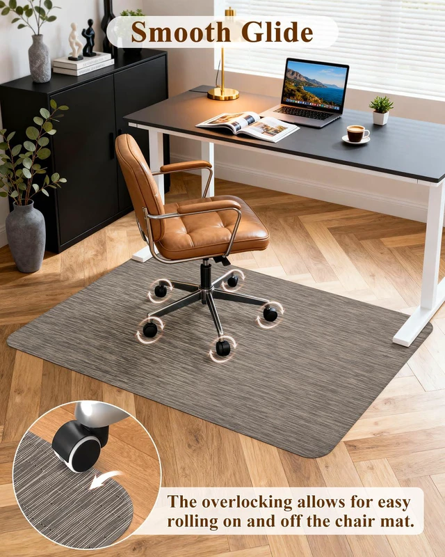 Alt view image 4 of 7 - Office Chair Mat for Hardwood Floor, 35.4" x 55" Non-Slip Desk Computer Chair Mat, PVC Floor Mat for Rolling Chair, Heavy Duty Wood/Tile Floor Protector Desk Rug for Home, Dark Brown
