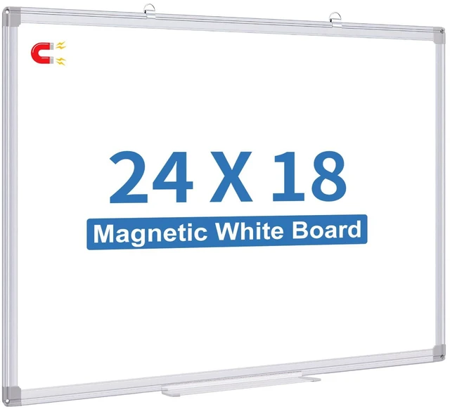 Main image of Magnetic Dry Erase White Board 24" x 18" Aluminum Frame Small Writing Board, Wall-mounted or Hanging. Presentation Board with Pen Tray. Smooth Write. Ideal for Home, Office, Class