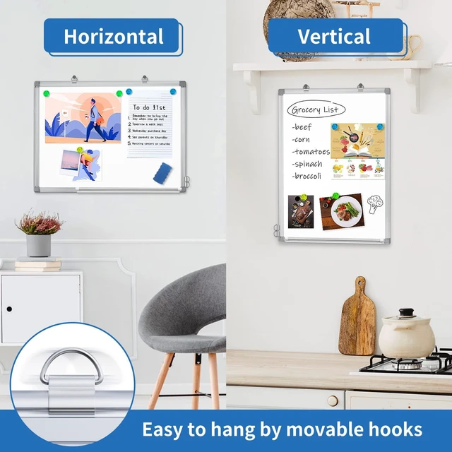 Alt view image 2 of 7 - Magnetic Dry Erase White Board 24" x 18" Aluminum Frame Small Writing Board, Wall-mounted or Hanging. Presentation Board with Pen Tray. Smooth Write. Ideal for Home, Office, Class