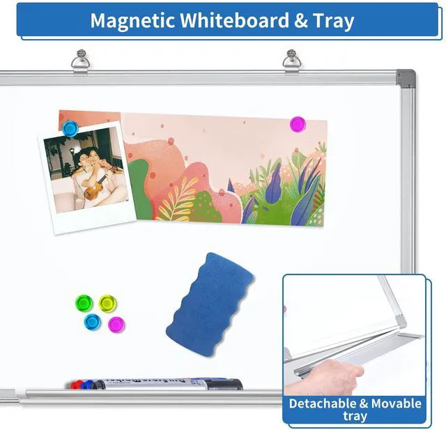 Alt view image 4 of 7 - Magnetic Dry Erase White Board 24" x 18" Aluminum Frame Small Writing Board, Wall-mounted or Hanging. Presentation Board with Pen Tray. Smooth Write. Ideal for Home, Office, Class