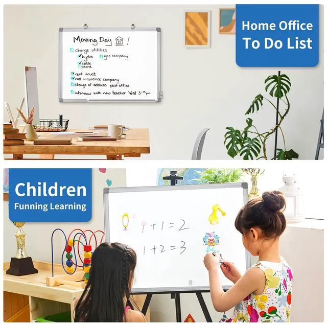 Alt view image 5 of 7 - Magnetic Dry Erase White Board 24" x 18" Aluminum Frame Small Writing Board, Wall-mounted or Hanging. Presentation Board with Pen Tray. Smooth Write. Ideal for Home, Office, Class