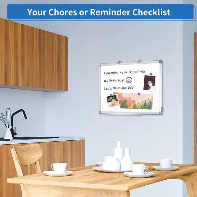 Alt view image 7 of 7 - Magnetic Dry Erase White Board 24" x 18" Aluminum Frame Small Writing Board, Wall-mounted or Hanging. Presentation Board with Pen Tray. Smooth Write. Ideal for Home, Office, Class