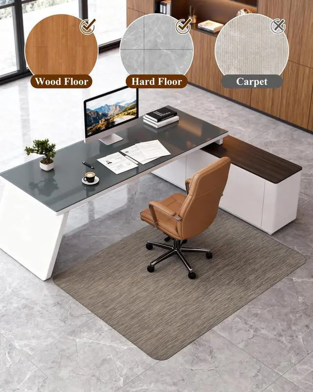 Alt view image 5 of 7 - Office Chair Mat for Hardwood Floor, 35.4" x 55" Non-Slip Desk Computer Chair Mat, PVC Floor Mat for Rolling Chair, Heavy Duty Wood/Tile Floor Protector Desk Rug for Home, Dark Brown