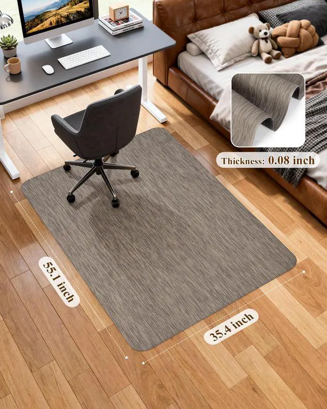 Alt view image 6 of 7 - Office Chair Mat for Hardwood Floor, 35.4" x 55" Non-Slip Desk Computer Chair Mat, PVC Floor Mat for Rolling Chair, Heavy Duty Wood/Tile Floor Protector Desk Rug for Home, Dark Brown