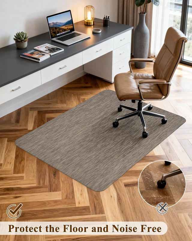 Alt view image 7 of 7 - Office Chair Mat for Hardwood Floor, 35.4" x 55" Non-Slip Desk Computer Chair Mat, PVC Floor Mat for Rolling Chair, Heavy Duty Wood/Tile Floor Protector Desk Rug for Home, Dark Brown