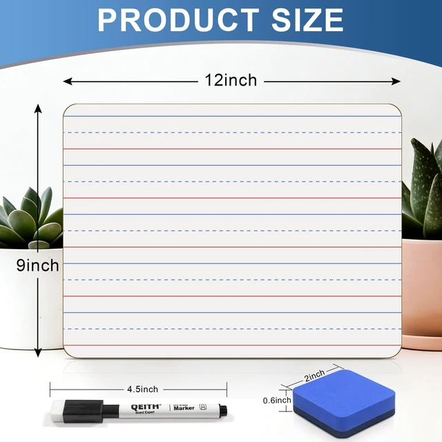 Alt view image 3 of 6 - Dry Erase Boards, 30 Pack 9 x 12 Inch Mini Portable Practice White Boards with 30 Markers, 30 Erasers, Double Sided Personal Small Whiteboards with Lines for Kids, Students, Teachers Classroom School