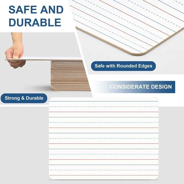 Alt view image 5 of 6 - Dry Erase Boards, 30 Pack 9 x 12 Inch Mini Portable Practice White Boards with 30 Markers, 30 Erasers, Double Sided Personal Small Whiteboards with Lines for Kids, Students, Teachers Classroom School