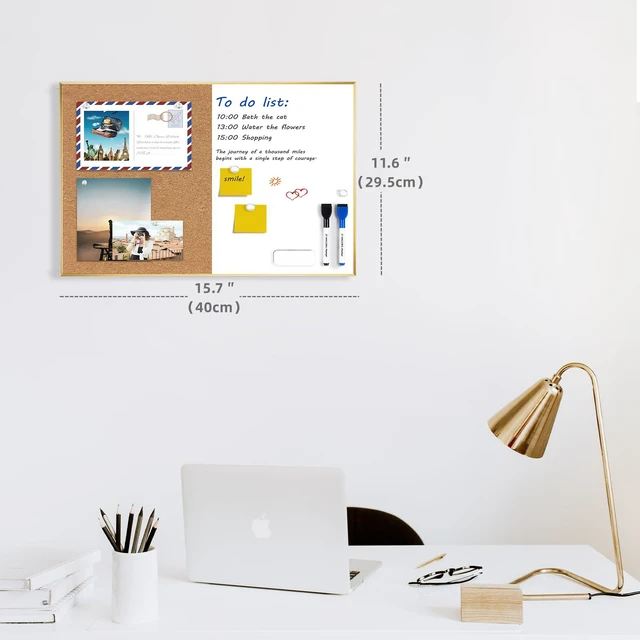 Alt view image 2 of 7 - Cork Board White Board Combo 11.6"x15.7" Bulletin Board, Magnetic Dry Erase Board & Corkboard for Wall, Vision Board for Home, Office, School, Gold Frame