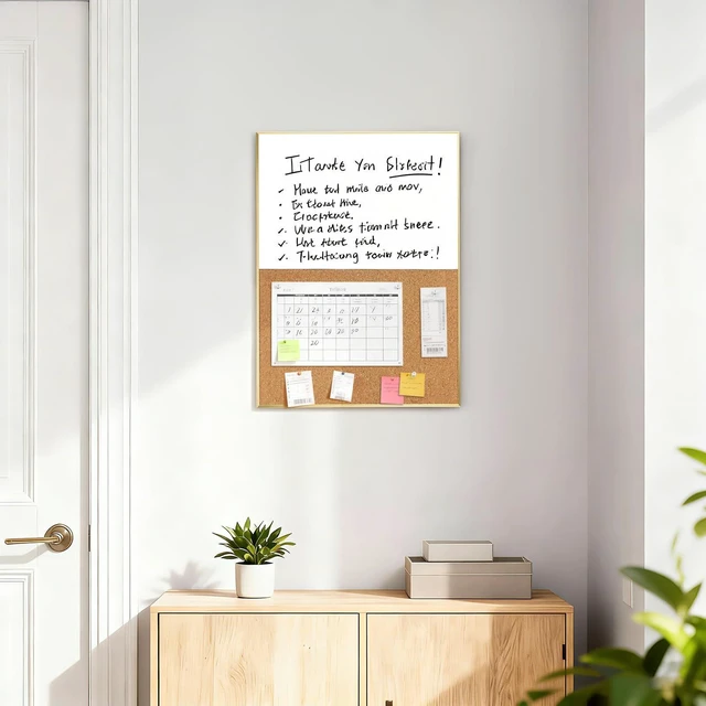 Alt view image 6 of 7 - Cork Board White Board Combo 11.6"x15.7" Bulletin Board, Magnetic Dry Erase Board & Corkboard for Wall, Vision Board for Home, Office, School, Gold Frame