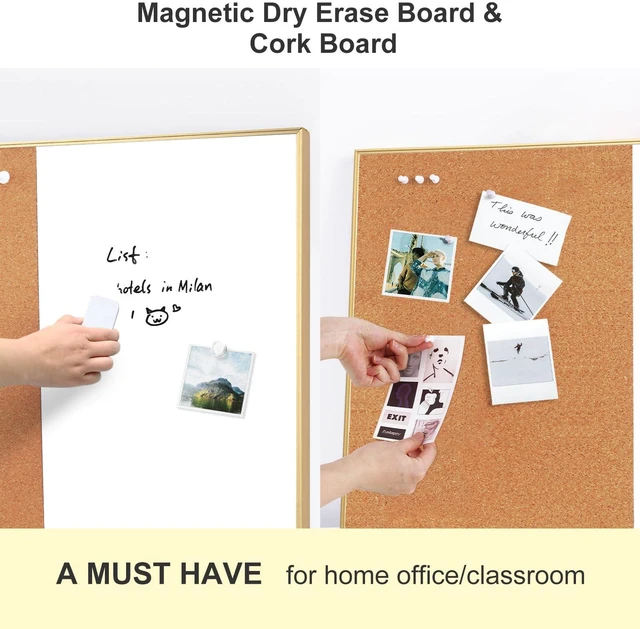 Alt view image 7 of 7 - Cork Board White Board Combo 11.6"x15.7" Bulletin Board, Magnetic Dry Erase Board & Corkboard for Wall, Vision Board for Home, Office, School, Gold Frame