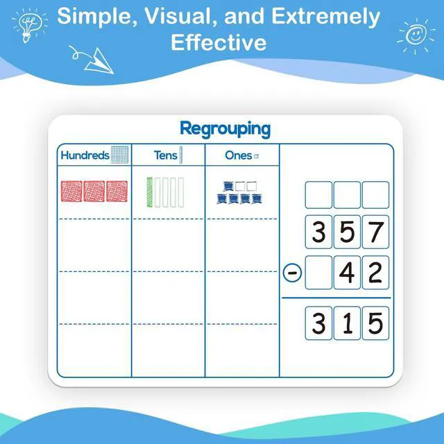 Alt view image 5 of 7 - 12 Pack Place Value Dry Erase Board Card,12" x 9"Regrouping Base Ten Small Whiteboard Math Manipulatives Addition Subtraction Game for Student Classroom Must Have Homeschool Teacher Supplies