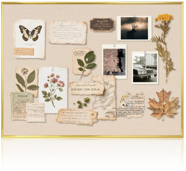 Main image of Linen Bulletin Board, 24"x18" Decorative Fabric Pin Board Vision Board Gold Aluminum Frame, Upgraded Beige Canvas Surface, Wall Mounted, for Home Office Bedroom Dorm Wall Decor