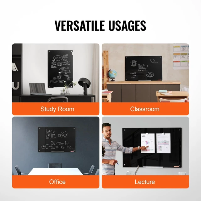 Alt view image 7 of 7 - Magnetic Glass Whiteboard, Dry Erase Board 36"x24", Wall-Mounted Large White Glassboard Frameless, with Marker Tray, an Eraser and 2 Markers, Black
