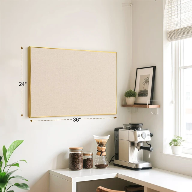 Alt view image 2 of 7 - Linen Bulletin Board, 36"x24" Decorative Fabric Pin Board Vision Board Gold Aluminum Frame, Upgraded Beige Canvas Surface, Wall Mounted, for Home Office Bedroom Dorm Wall Decor