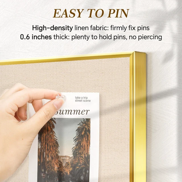 Alt view image 3 of 7 - Linen Bulletin Board, 24"x18" Decorative Fabric Pin Board Vision Board Gold Aluminum Frame, Upgraded Beige Canvas Surface, Wall Mounted, for Home Office Bedroom Dorm Wall Decor