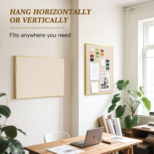 Alt view image 5 of 7 - Linen Bulletin Board, 36"x24" Decorative Fabric Pin Board Vision Board Gold Aluminum Frame, Upgraded Beige Canvas Surface, Wall Mounted, for Home Office Bedroom Dorm Wall Decor