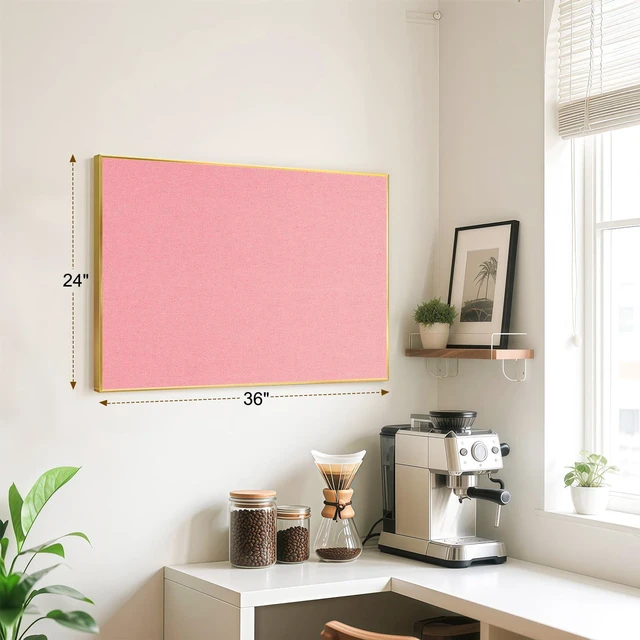 Alt view image 2 of 7 - Linen Bulletin Board, 36"x24" Decorative Fabric Pin Board Vision Board Gold Aluminum Frame, Upgraded Pink Canvas Surface, Wall Mounted, for Home Office Bedroom Dorm Wall Decor