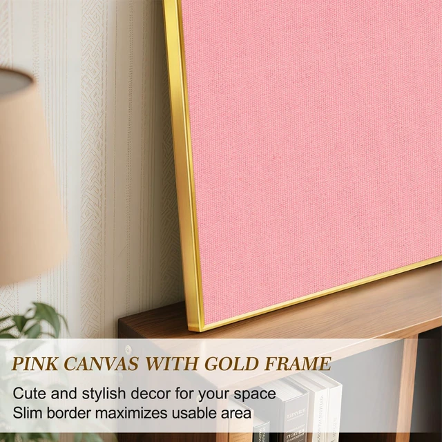 Alt view image 3 of 7 - Linen Bulletin Board, 24"x18" Decorative Fabric Pin Board Vision Board Gold Aluminum Frame, Upgraded Pink Canvas Surface, Wall Mounted, for Home Office Bedroom Dorm Wall Decor