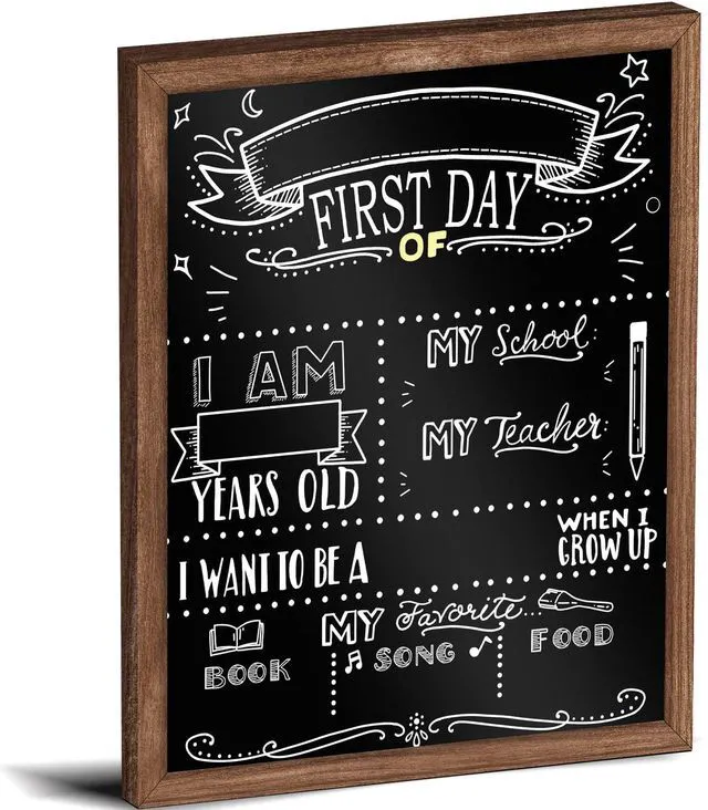Main image of First and Last Day of School Board, 11x14 Inch Double Sided Back to School Sign for Kids, My 1st Day of Chalkboard Sign, Wooden 1st Day Boards of Preschool Kindergarten