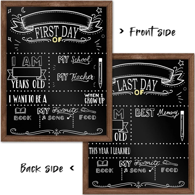 Alt view image 4 of 7 - First and Last Day of School Board, 11x14 Inch Double Sided Back to School Sign for Kids, My 1st Day of Chalkboard Sign, Wooden 1st Day Boards of Preschool Kindergarten