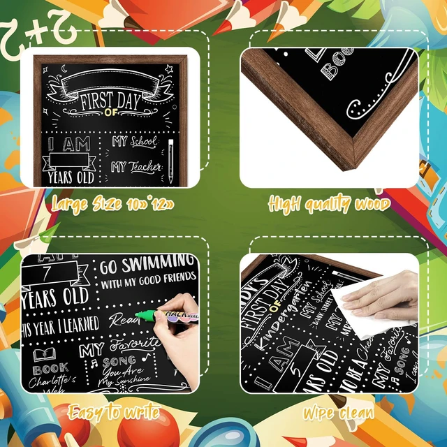 Alt view image 3 of 7 - First and Last Day of School Board, 11x14 Inch Double Sided Back to School Sign for Kids, My 1st Day of Chalkboard Sign, Wooden 1st Day Boards of Preschool Kindergarten