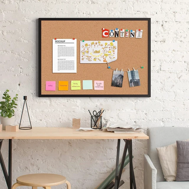Alt view image 2 of 7 - 2-Pack Cork Board Bulletin Board 18 x 24, Black Wood Framed Corkboard, Office Board for Wall Cork, Large Wall Mounted Notice Pin Board with 32 Push Pins for School, Home & Office