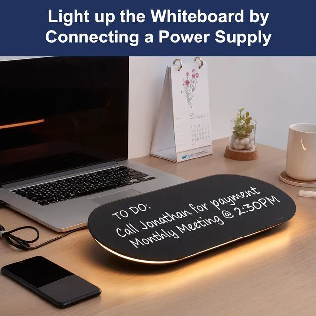 Alt view image 6 of 7 - Glass Desktop Whiteboard - 17 X 7 Inches Black Board Warm Light Glass Surface/Notepad with 1 Drawer/ Desk Organizers/ for Office, Home, School Supplies