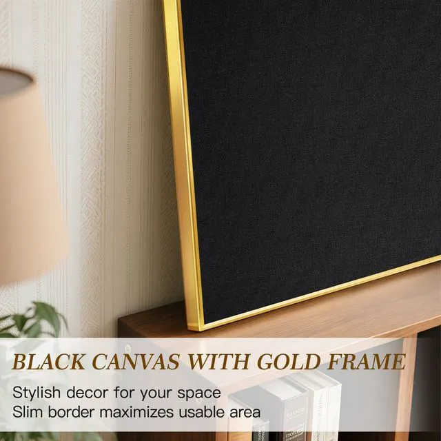 Alt view image 3 of 7 - Linen Bulletin Board, 24"x18" Decorative Fabric Pin Board Vision Board Gold Aluminum Frame, Upgraded Black Canvas Surface, Wall Mounted, for Home Office Bedroom Dorm Wall Decor