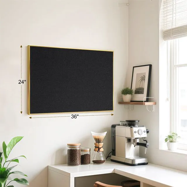 Alt view image 6 of 7 - Linen Bulletin Board, 36"x24" Decorative Fabric Pin Board Vision Board Gold Aluminum Frame, Upgraded Black Canvas Surface, Wall Mounted, for Home Office Bedroom Dorm Wall Decor