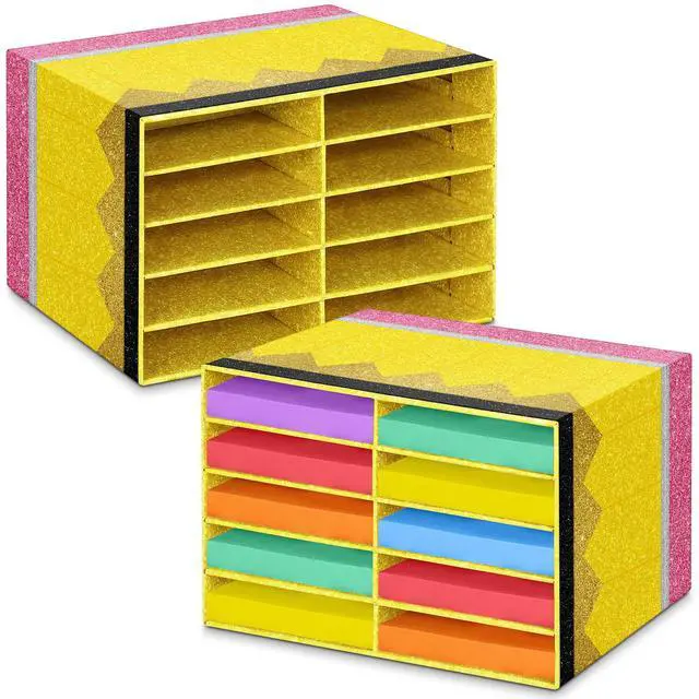 Main image of 2 Pcs Pencil Classroom Paper Storage Organizer Construction Paper Storage Desktop Mailbox File Sorter Literature Cardboard Organizer for Home Office School, 19.7 x 12.4 x 11.8 Inch