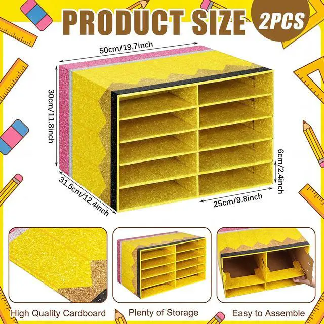 Alt view image 3 of 7 - 2 Pcs Pencil Classroom Paper Storage Organizer Construction Paper Storage Desktop Mailbox File Sorter Literature Cardboard Organizer for Home Office School, 19.7 x 12.4 x 11.8 Inch