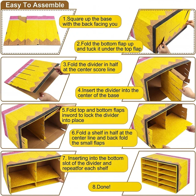 Alt view image 4 of 7 - 2 Pcs Pencil Classroom Paper Storage Organizer Construction Paper Storage Desktop Mailbox File Sorter Literature Cardboard Organizer for Home Office School, 19.7 x 12.4 x 11.8 Inch