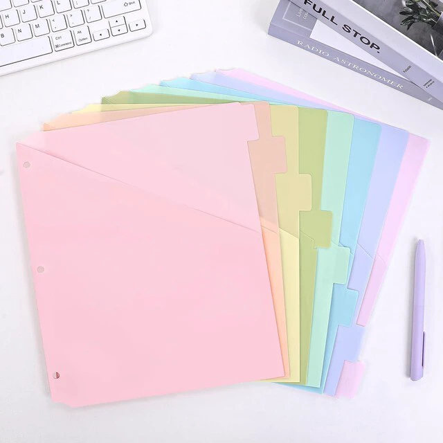 Alt view image 2 of 7 - 8 Tabs Dividers with Two Pockets, Plastic Binder Dividers Dividers for 3 Ring Binders with Writable Labels,Insertable Lettersize Document Pocket,Organizer for School Office & Home