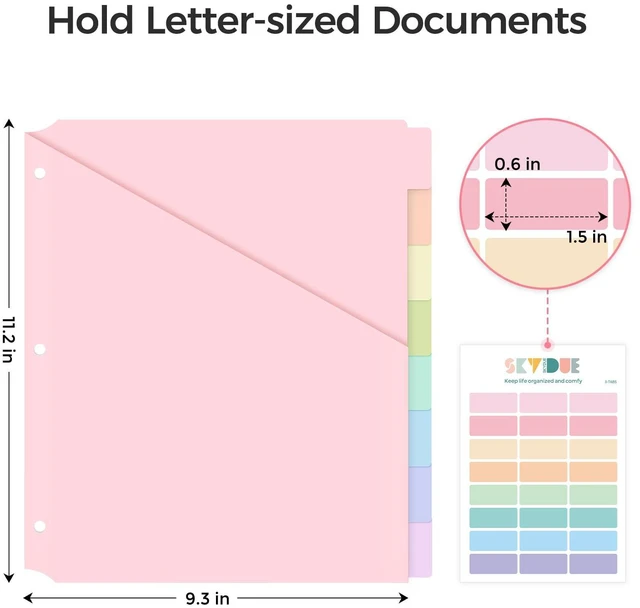 Alt view image 5 of 7 - 8 Tabs Dividers with Two Pockets, Plastic Binder Dividers Dividers for 3 Ring Binders with Writable Labels,Insertable Lettersize Document Pocket,Organizer for School Office & Home