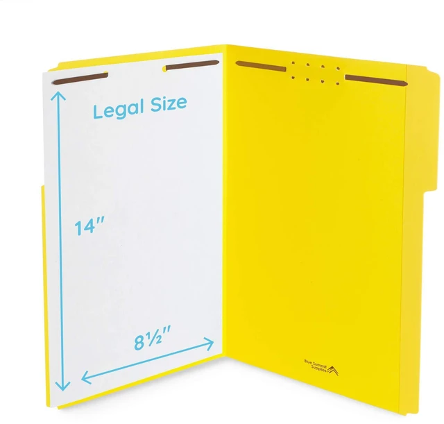 Alt view image 2 of 3 - 50 Fastener File Folders, Legal, Heavy Duty, Yellow Heavy-duty 14pt, Reinforced 1/3 Top Tab, Legal Size, Embedded Fasteners, for Legal, Medical, and Office Records