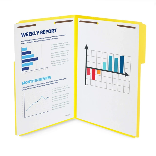 Alt view image 3 of 3 - 50 Fastener File Folders, Legal, Heavy Duty, Yellow Heavy-duty 14pt, Reinforced 1/3 Top Tab, Legal Size, Embedded Fasteners, for Legal, Medical, and Office Records
