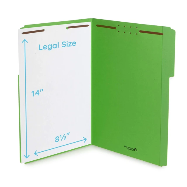 Alt view image 2 of 3 - 50 Fastener File Folders, Legal, Heavy Duty, Green Heavy-duty 14pt, Reinforced 1/3 Top Tab, Legal Size, Embedded Fasteners, for Legal, Medical, and Office Records