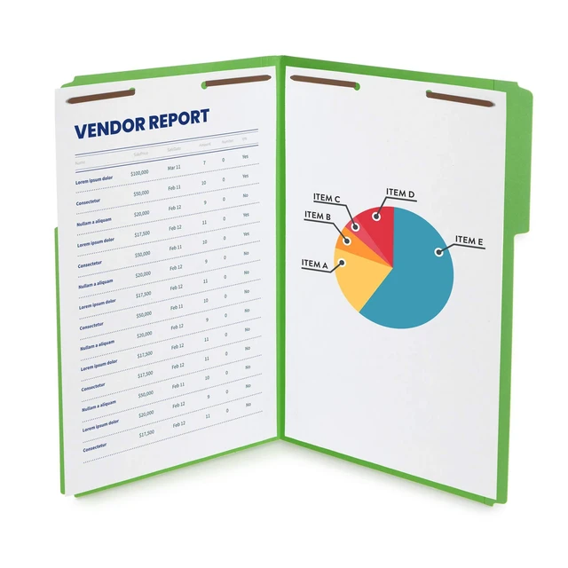 Alt view image 3 of 3 - 50 Fastener File Folders, Legal, Heavy Duty, Green Heavy-duty 14pt, Reinforced 1/3 Top Tab, Legal Size, Embedded Fasteners, for Legal, Medical, and Office Records