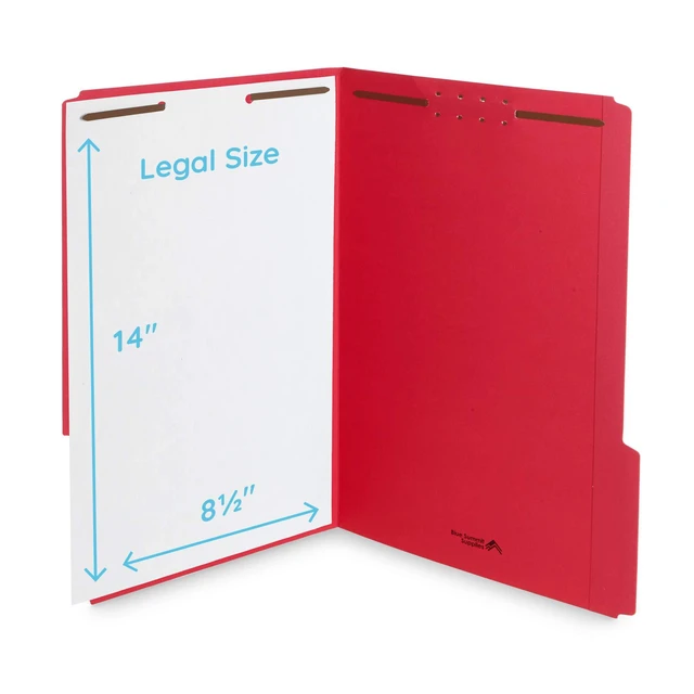 Alt view image 2 of 3 - 50 Fastener File Folders, Legal, Heavy Duty, Red Heavy-duty 14pt, Reinforced 1/3 Top Tab, Legal Size, Embedded Fasteners, for Legal, Medical, and Office Records