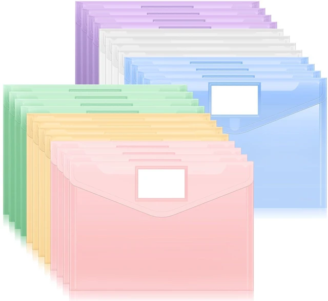Main image of 24 Packs Plastic Envelopes Plastic File Folders, Document Organizer US Letter A4 Size Folders for Documents with Label Pocket for School Office Work Home Organization, Fresh Colors