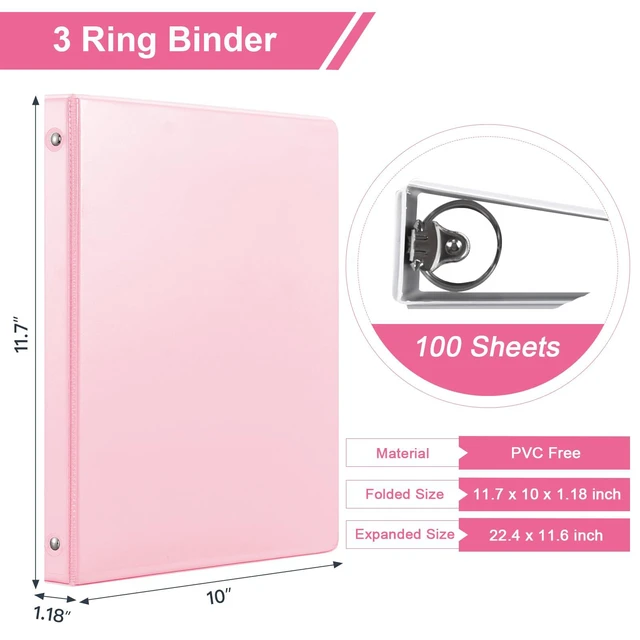 Alt view image 2 of 6 - 1/2-Inch 3 Ring Binders with 2 Interior Pockets, Basic 0.5'' Binders Holds 100 Sheets Letter Size, Office School Home, 6 Pack