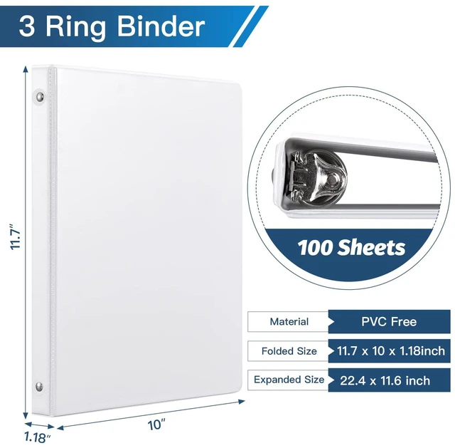 Alt view image 2 of 7 - 1/2-Inch 3 Ring Binders with 2 Interior Pockets, Basic 0.5'' Binders Holds 100 Sheets Letter Size, Office School Home, 6 Pack