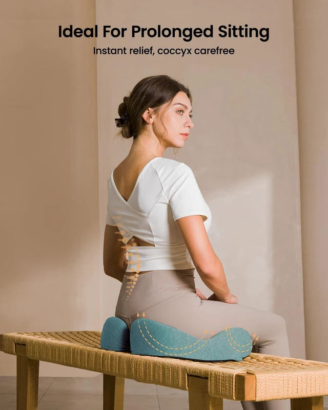 Alt view image 3 of 7 - Seat Cushion, Office Chair Cushion for Sciatica, Mint Green Coccyx Cushion, Ergonomic Memory Foam Seat Cushion for Car, Home, Pressure Relief Pad for Hip, Tailbone, All Day Comfort