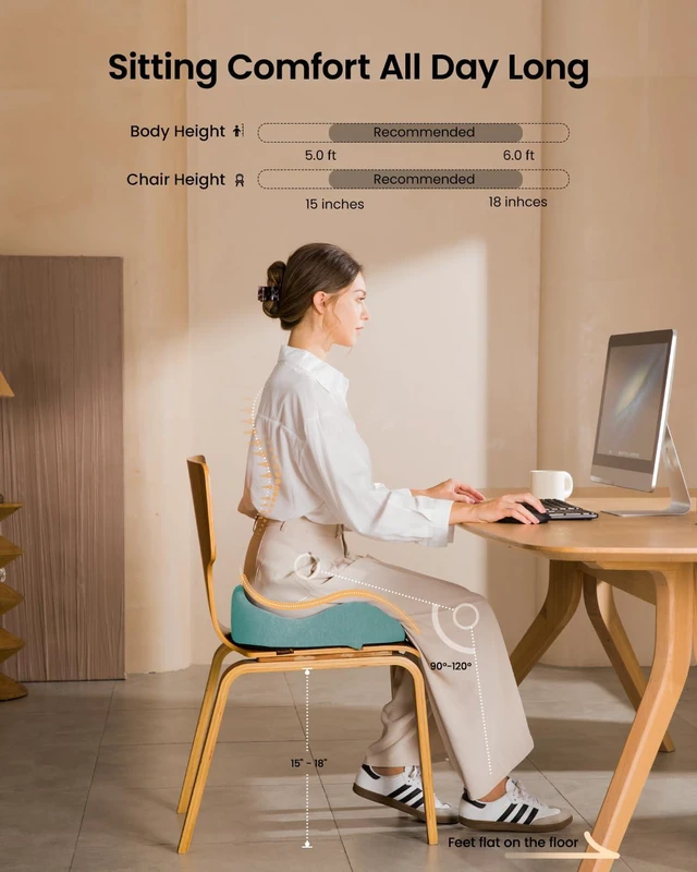 Alt view image 5 of 7 - Seat Cushion, Office Chair Cushion for Sciatica, Mint Green Coccyx Cushion, Ergonomic Memory Foam Seat Cushion for Car, Home, Pressure Relief Pad for Hip, Tailbone, All Day Comfort